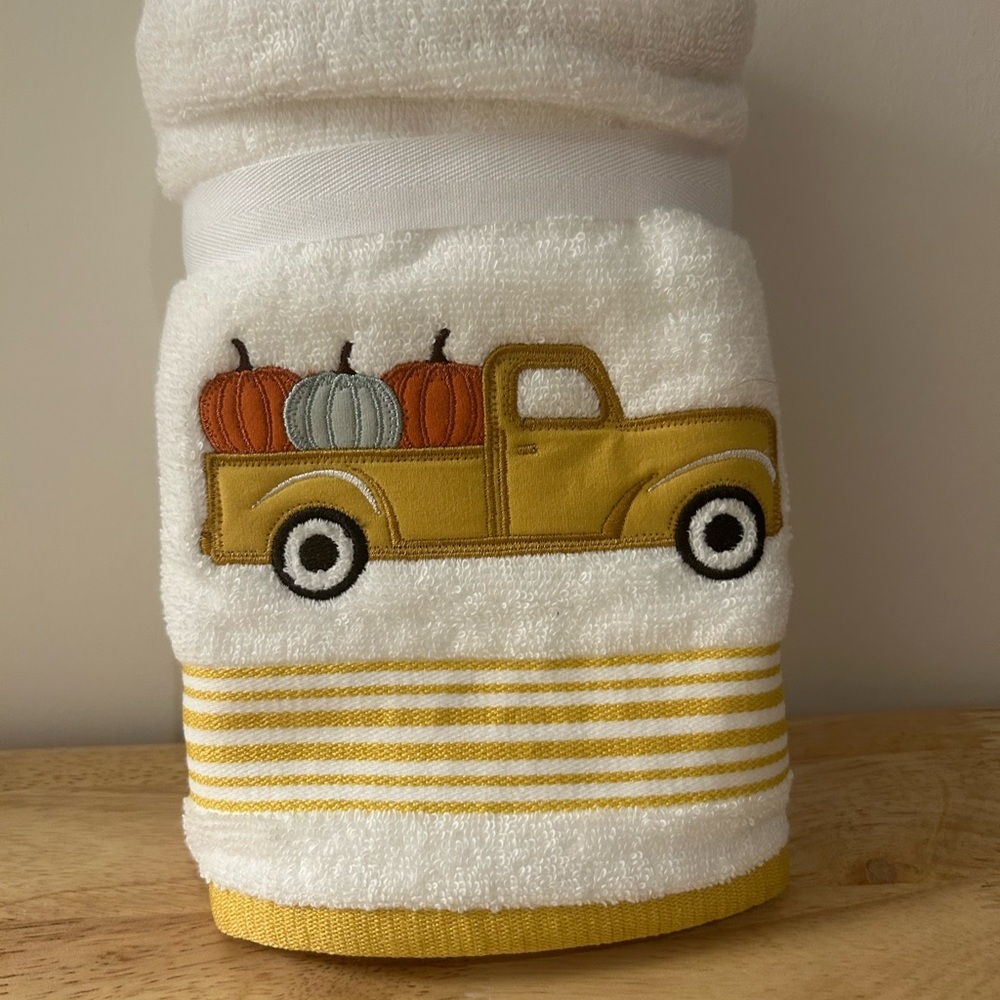 ⭐️ 2/$50 Harvest Truck Embroidered Hand Towel - Pumpkins Fall Halloween